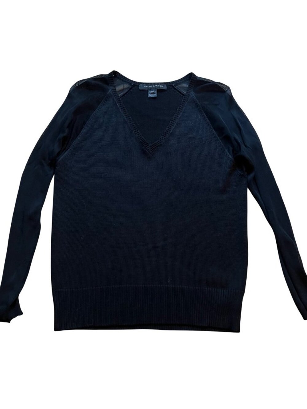 Black Label Ralph Lauren Size XS Black Sheer Long Sleeve V-Neck Sweater Top